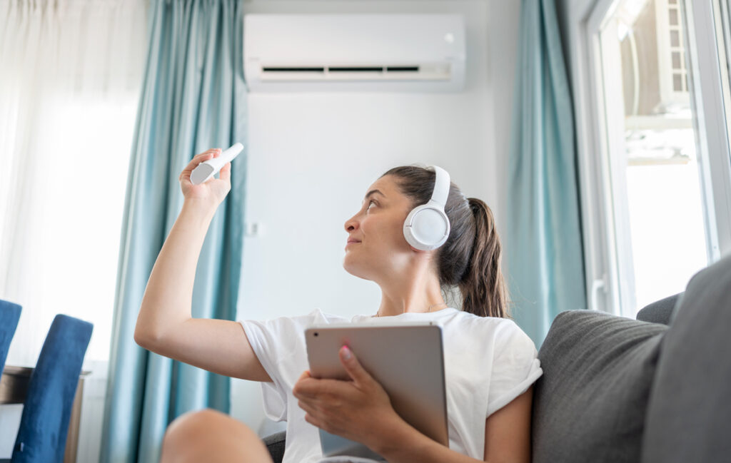 Air Conditioner With Remote Controller On Sofa